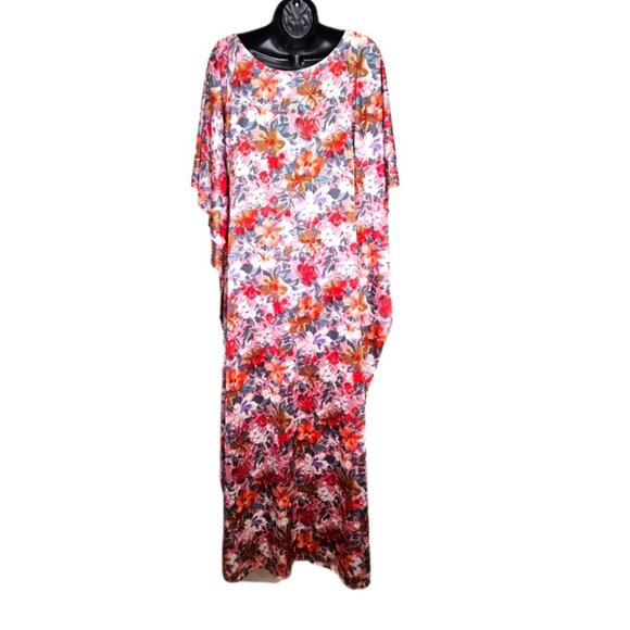VTG 60s 70s Hawaiian Floral Kaftan Maxi Dress Mumuu Patio - Picture 3 of 14